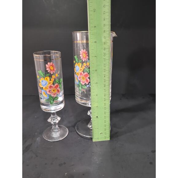 Arcopal‎ Floral Glassware Set, Vintage Pitcher & Glass, French Stemmed Drinkware - Picture 9 of 12